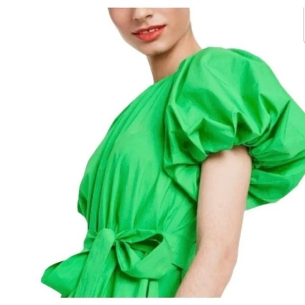NWT Christopher John Rogers Puff Sleeve High Low Green Women's Dress